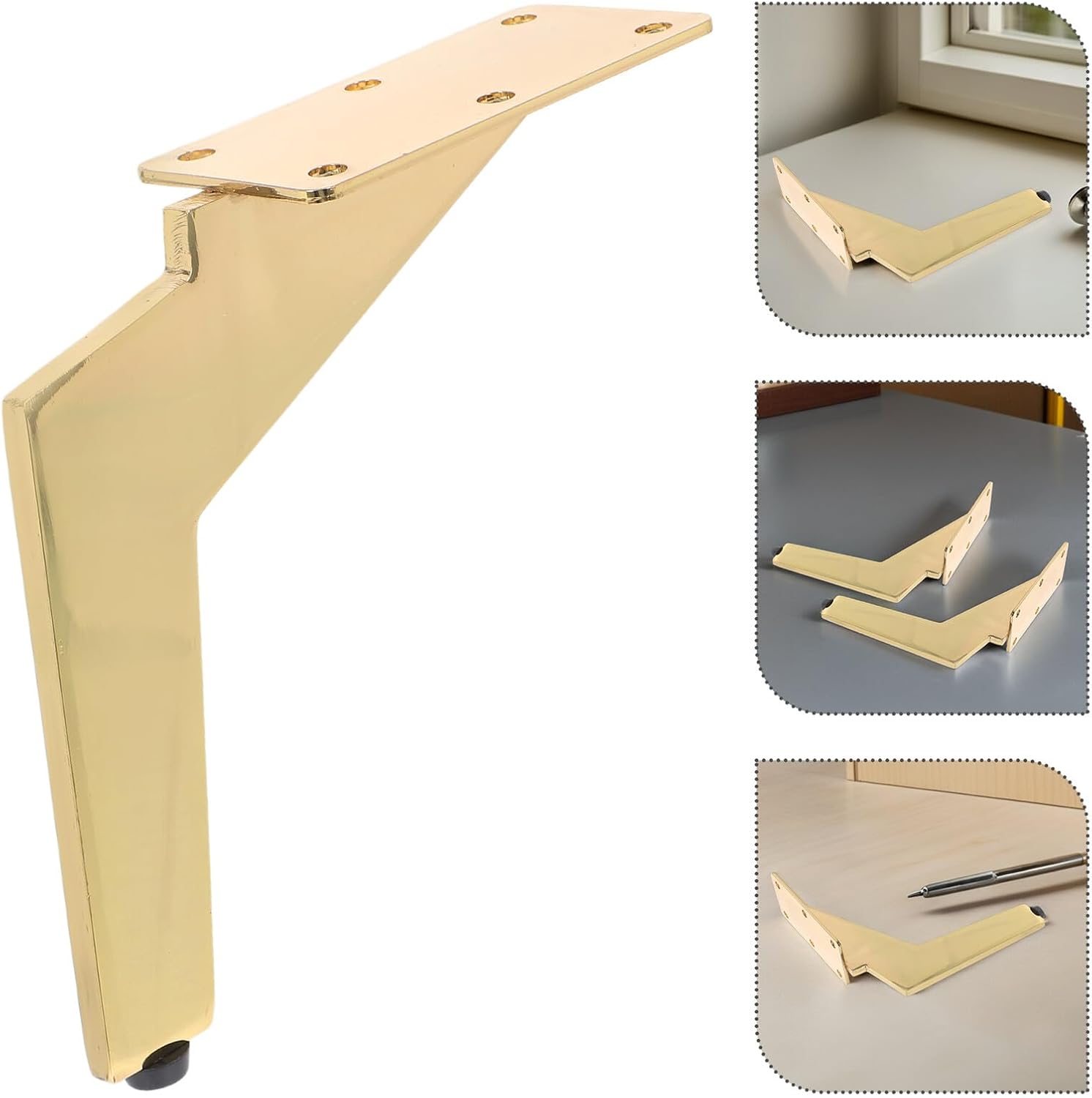 TEHAUX 4pcs Gold Cabinet Feet Steel Furniture Legs 15cm Metal Side Mount Sofa Table Legs Angled Furniture Hardware for Sofas Tables DIY Replacement