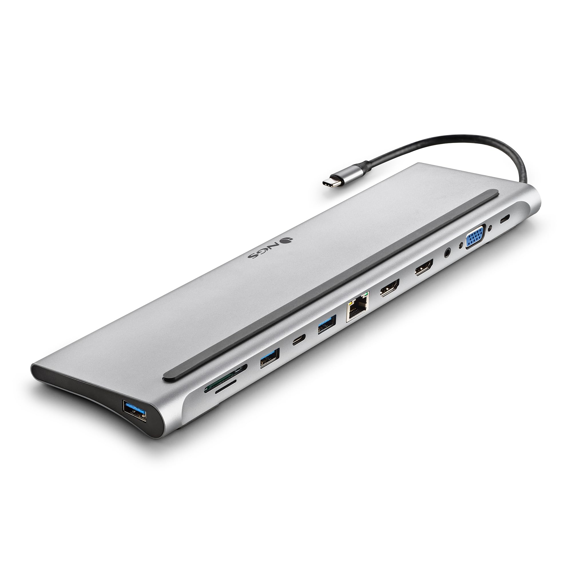 NGS Wonder Dock 12- Adaptador Multipuerto USB-C 12 en 1. Carga rápida | USB 2.0, 2x USB 3.0, 2x HDMI, VGA, entrada de audio, PD (Power Delivery), RJ45 (Ethernet), USB-C y ranura SD/TF