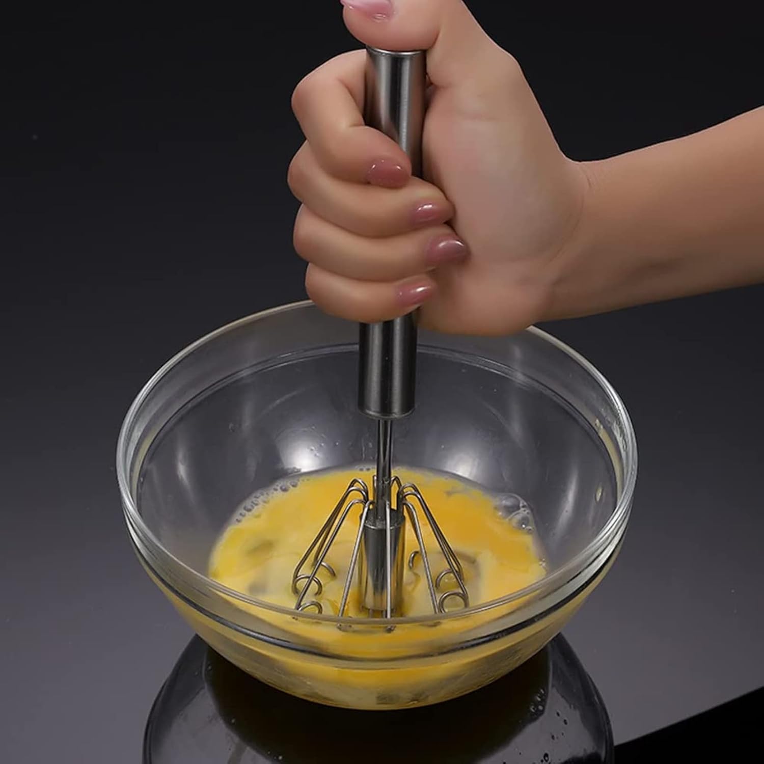 Semi Automatic Stainless Steel Handheld Egg Whisk, Rotary Whisk for Blending, Whisking & Beating, Non Electric Silent Mixer for Dye Applicator, Cake Cream Decoration, Multi Function Kitchen Tool