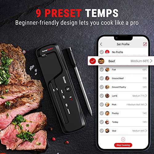 Temppro 500Ft Wireless Meat Thermometer For Grilling And Smoking, Bluetooth Meat Thermometer Wireless With Meat Probe, Meat Thermometer For Smoker Oven Bbq Rotisserie, Dishwasher Safe #TOP5