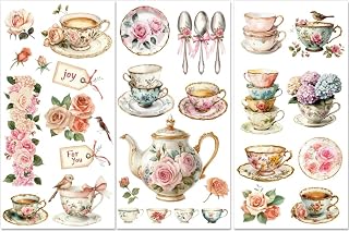 PLIGREAT 3 Sheets Rub on Transfer for Crafts, 6" X 12" Antiques Ceramic Cups Furniture Transfer Decals Floral Bird Rub on Stickers for Drawer Cabinet Ceramic Scrapbooking Crafts Decorative
