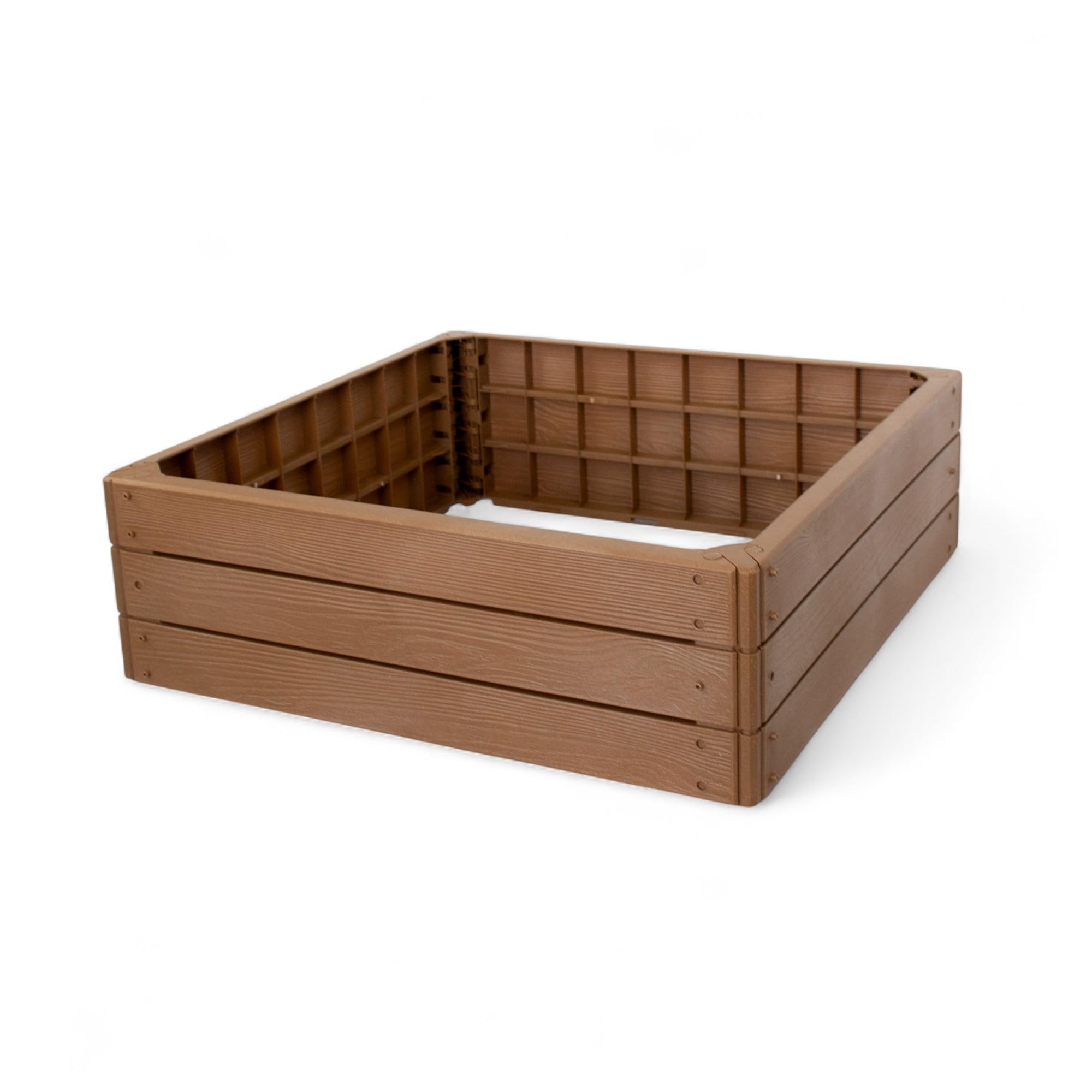 Pincho Jardinera Elevada de Plástico 75x75x25 cm Huerto Urbano para Terraza, Jardineras Exterior Grandes, Bancal para Huerto Modular, Jardinera Grande con Acabado Madera - Resistente a Intemperie