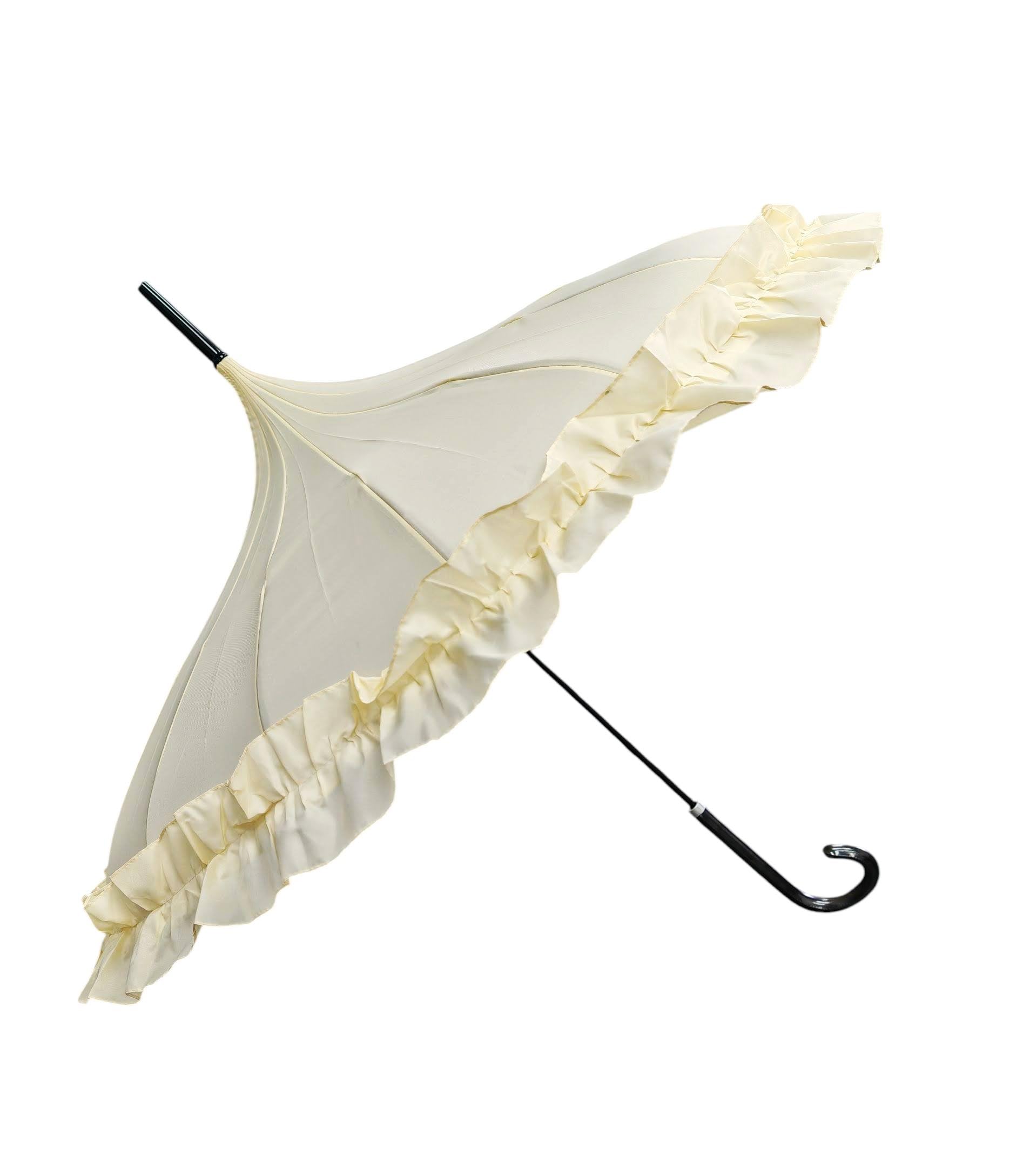 Superbia Pagoda Frill Umbrella Parosol Long Stick for Sun and Rain Princess Unique Style Event Parasol (Beige)