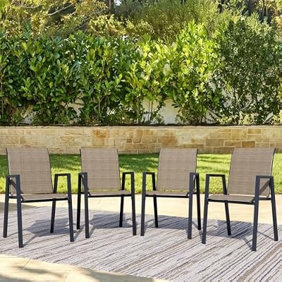 Puntogen Stackable Patio Chairs Set of 4, High Back Outdoor Dining Chairs with Metal Frame, Lightweight Sling Chair for Lawn, Garden, Deck, Mocha