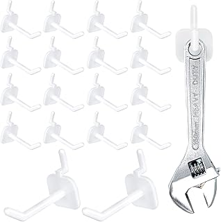 Roowest 100 Pcs Plastic Pegboard Hooks Peg Board Shelving Hooks Pegboard Locking Hooks for Display, Peg Boards Craft, Wall Organizer, Storage, Garage, Kitchen, Tools and More (White, 2.4 Inch)
