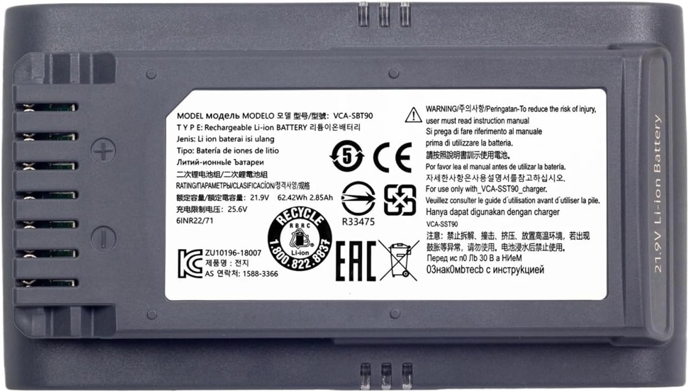 Vacuum Cleaner 2850mAh Li-ion Battery Accessory Replacement. Compatible for Samsung JET75 JET90 JET90E VS9000