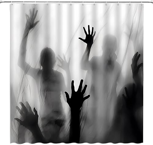 Miniatura 10 de Cortina de ducha de gato blanco y negro, fantasma, fantasma, gatito, calavera, místico, espeluznante, gatos mágicos, juego de decoración de baño con