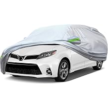 Full Car Cover Universal 6 Layers Outdoor Thicked All Weather Cover, Sunshield, Waterproof, Snow Proof, UV Proof, Scratch Proof, Bird Droppings, 6 Reflective Strips, Fits MPV up 199"-210"