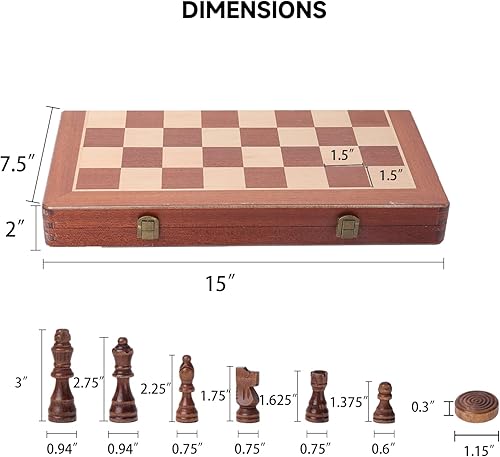 Vista 54 de GSE Games & Sports Expert Juego de ajedrez de madera de 15 pulgadas, juego de tablero de ajedrez plegable con ranuras de almacenamiento de piezas