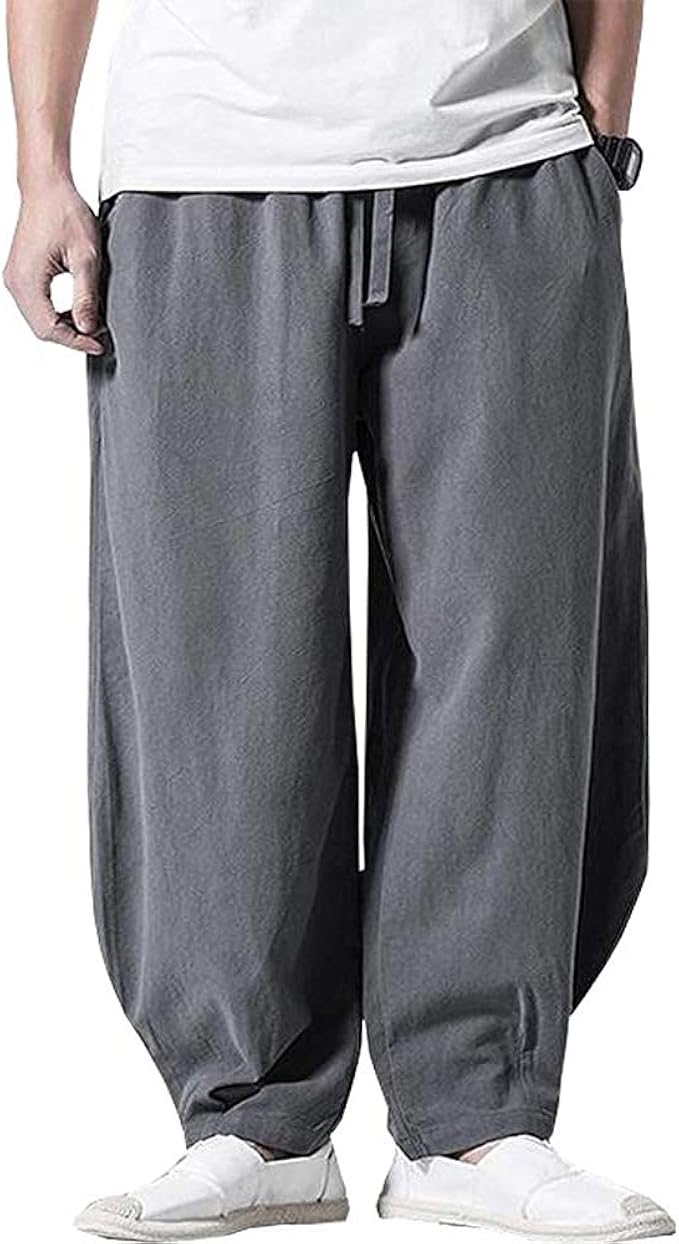 Amazon エレガンザー サルエルパンツ メンズ ワイドパンツ リネン スウェット ロング丈 無地 ゆったり スラックス シンプル 大きいサイズ 春夏 ロングパンツ 通販