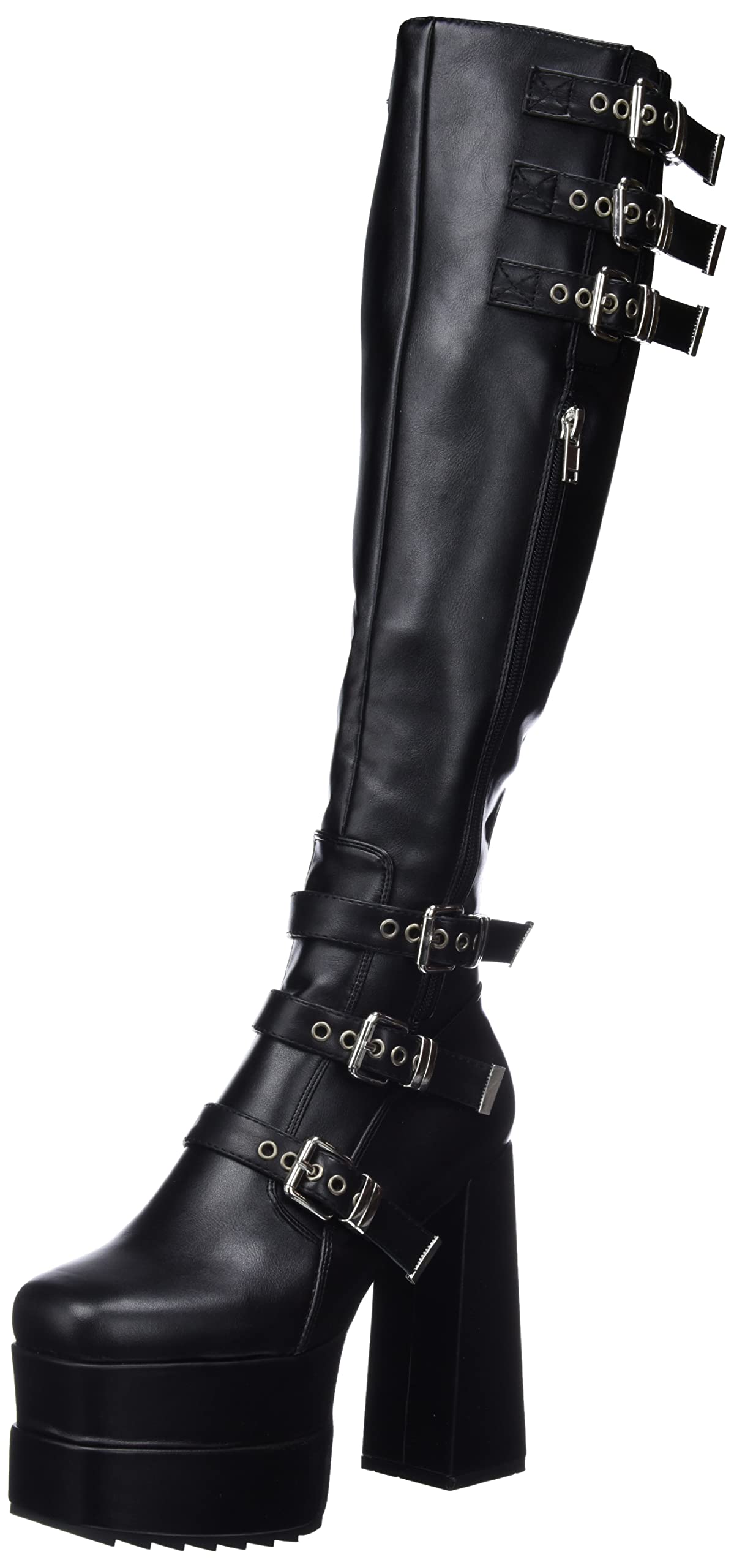 Lamoda Black High Hopes Pu Platform Knee High Boots Chunky Gothic Punk - Uk4