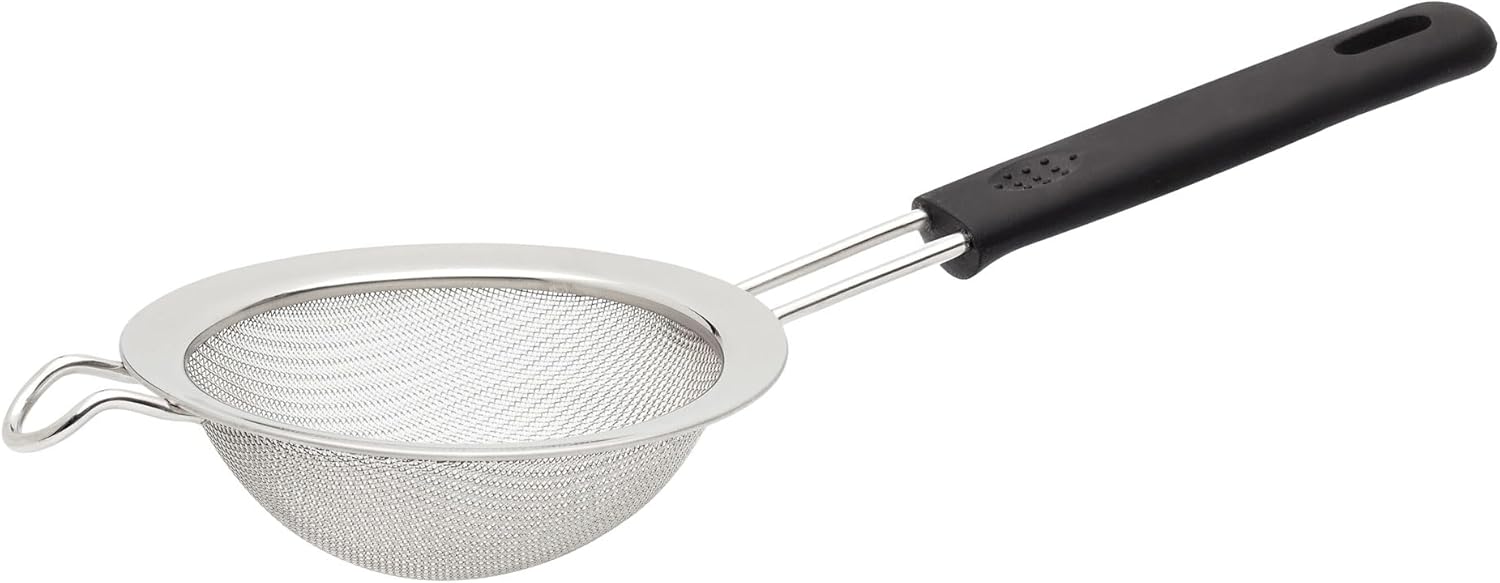 HIC Kitchen Fine Mesh Strainer With Support Handle, Stainless Steel And Silicone Handle, 5-Inch, For Sifting Baking Ingredients, Straining, And Draining Soups And Sauces