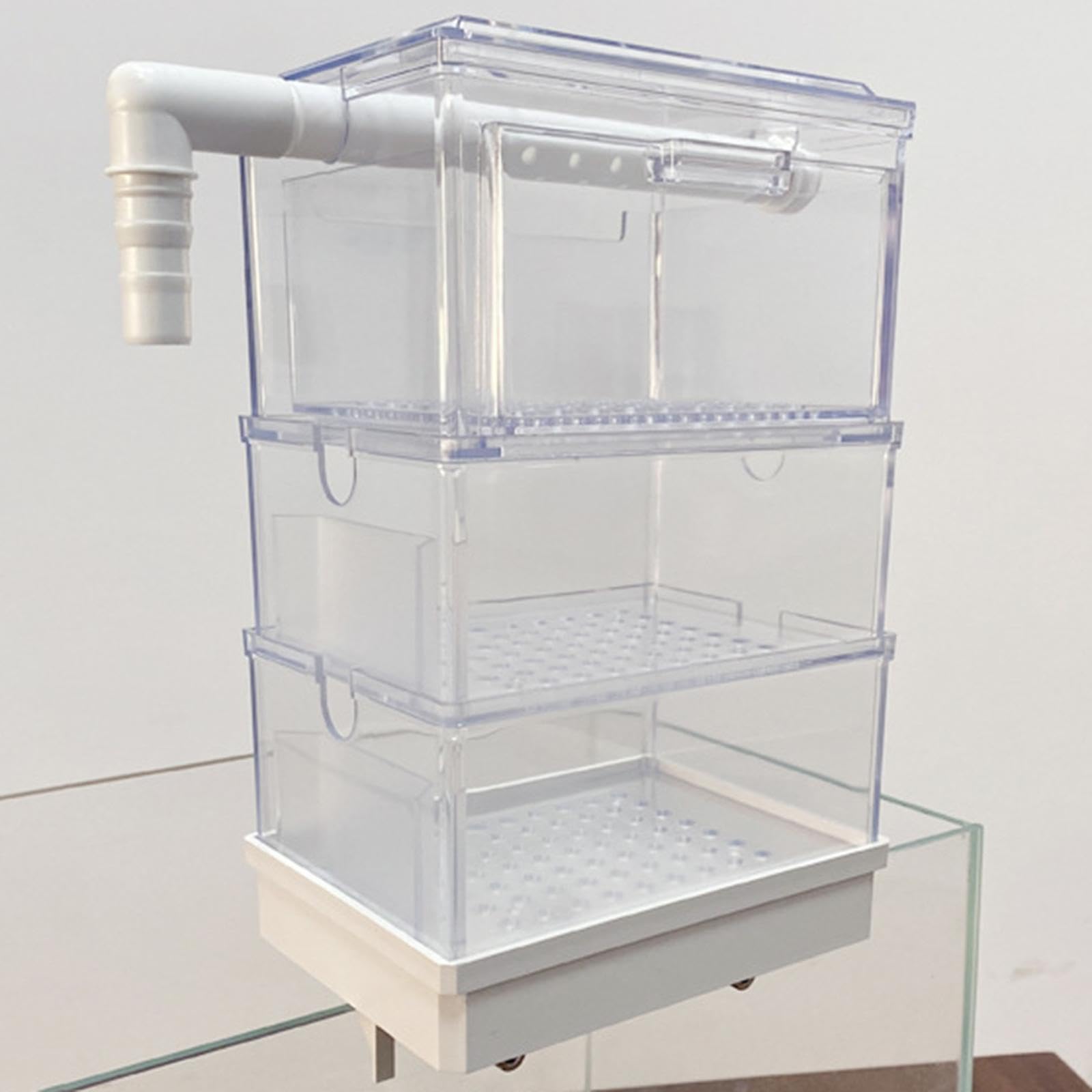 Aquarium Hang On Filterbox Überlaufrohrfilter für kleine Fischtanks Schildkröte Tank mit Schublade Tropfschale Leise Filtrationsbox Dreilagig
