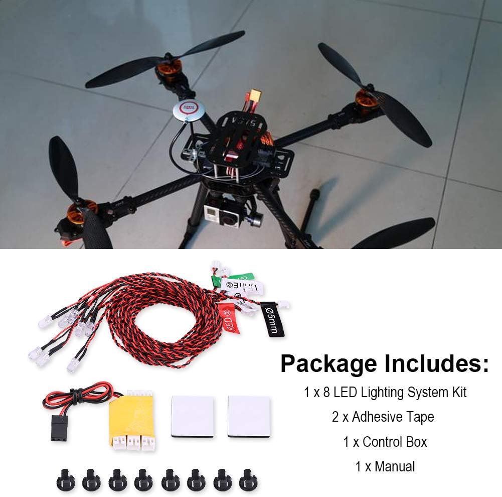 Akozon Rc Plane Navigation Lights Rc Plane Led Light Kit RC Airplane Flashing Light 8 LED Lighting System Kit Simulation Flashing Lights for RC Airplane Helicopter Deformation Model