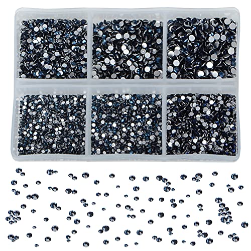 Image of 7200pcs Nail Rhinestones Non-Magnetic Round Glue Flat Glass Nail Art Rhinestones for Jewelry Making with a Pen (6 Sizes 7200pcs, Montana)