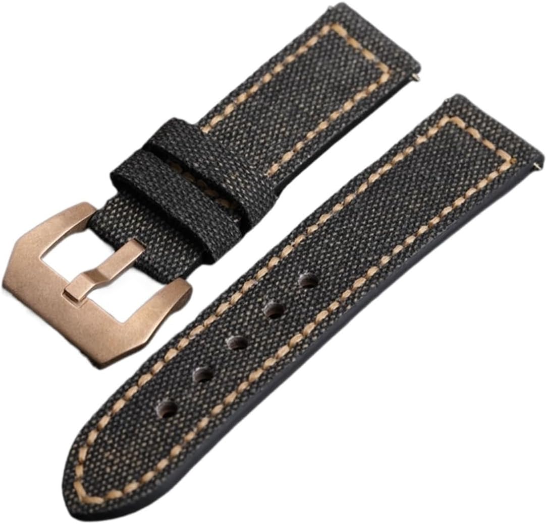 MJMT06 Canvas Leather Strap, 20 22 24MM Suitable Compatible with Bronze Watch Copper Watch Men's Bracelet, Suitable Compatible with PAM111 411 Men's Leather Br