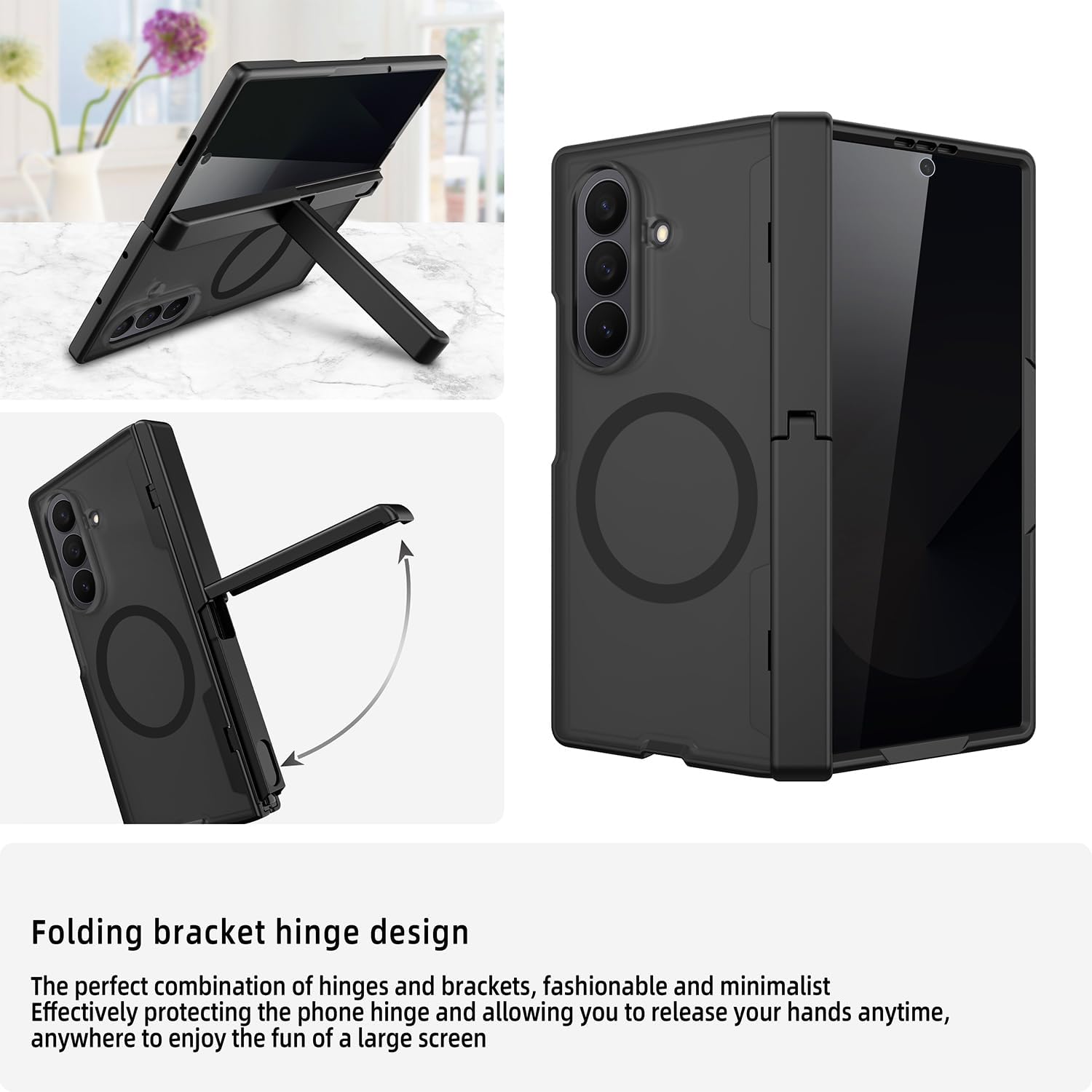 Miimall Magnet Case for Samsung Galaxy Z Fold 7, Built in Kickstand [Privacy Screen Protector] [Magnetic Hinge Protection] Military Grade&Wireless Charging Cover for Galaxy Z Fold 7 2025, Pink