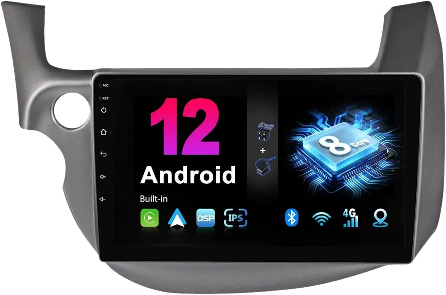 10 Inch Android 12 Touch Screen Car Stereo For Honda Jazz 2007-2014 With CarPlay Android Auto Support HiFi BT Mirror Link DSP WiFi 4G GPS Navigation DAB RDS Backup Camera SWC(B,M1S)