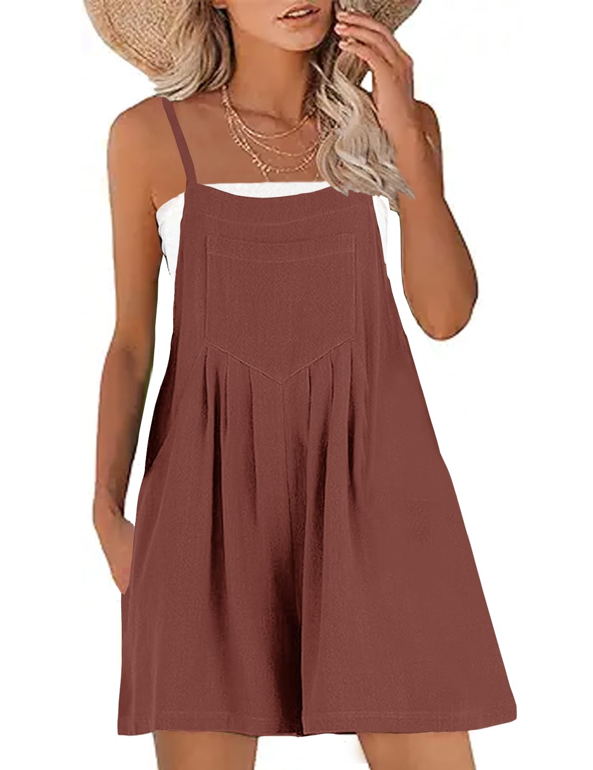 KMAZN Women's Casual Loose Short Cotton Rompers Bib Overalls Baggy Beach Bohemian Travel Vacation Clothes CAZ