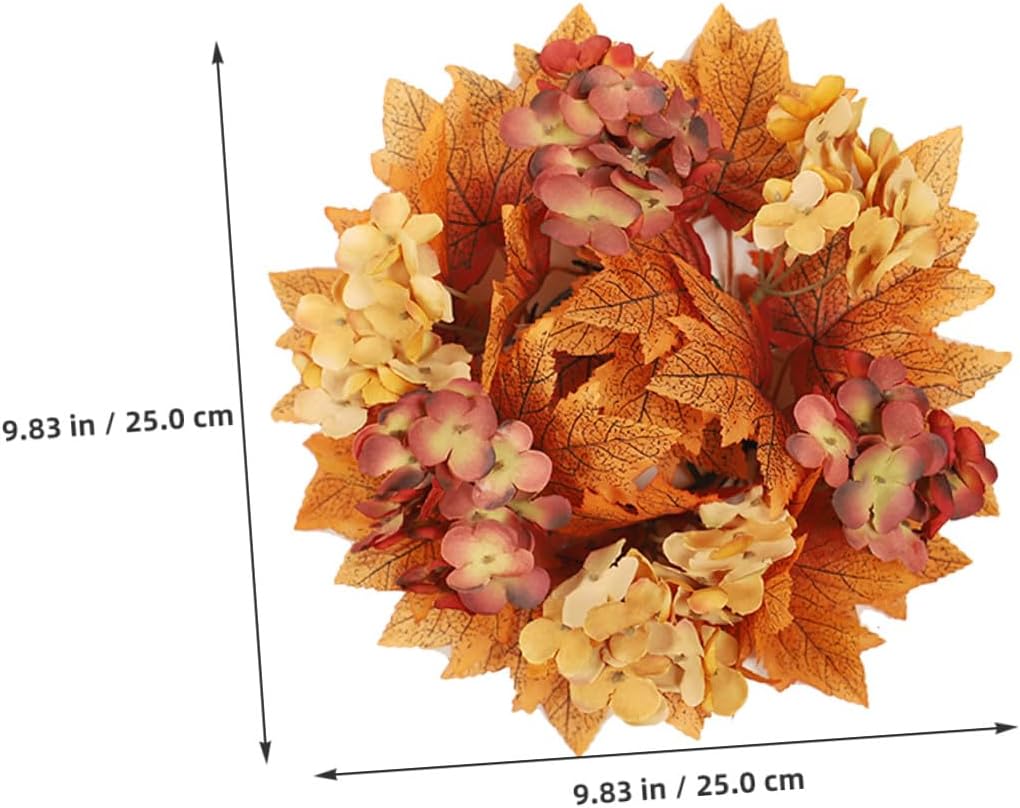 Lurrose 2pcs Autumn Candle Ring Holder with Artificial Maple Leaves and Pumpkin Garland Handmade Fall Floral Wreaths for Pillar Candles Thanksgiving Day Table Centerpieces Easy Maintenance