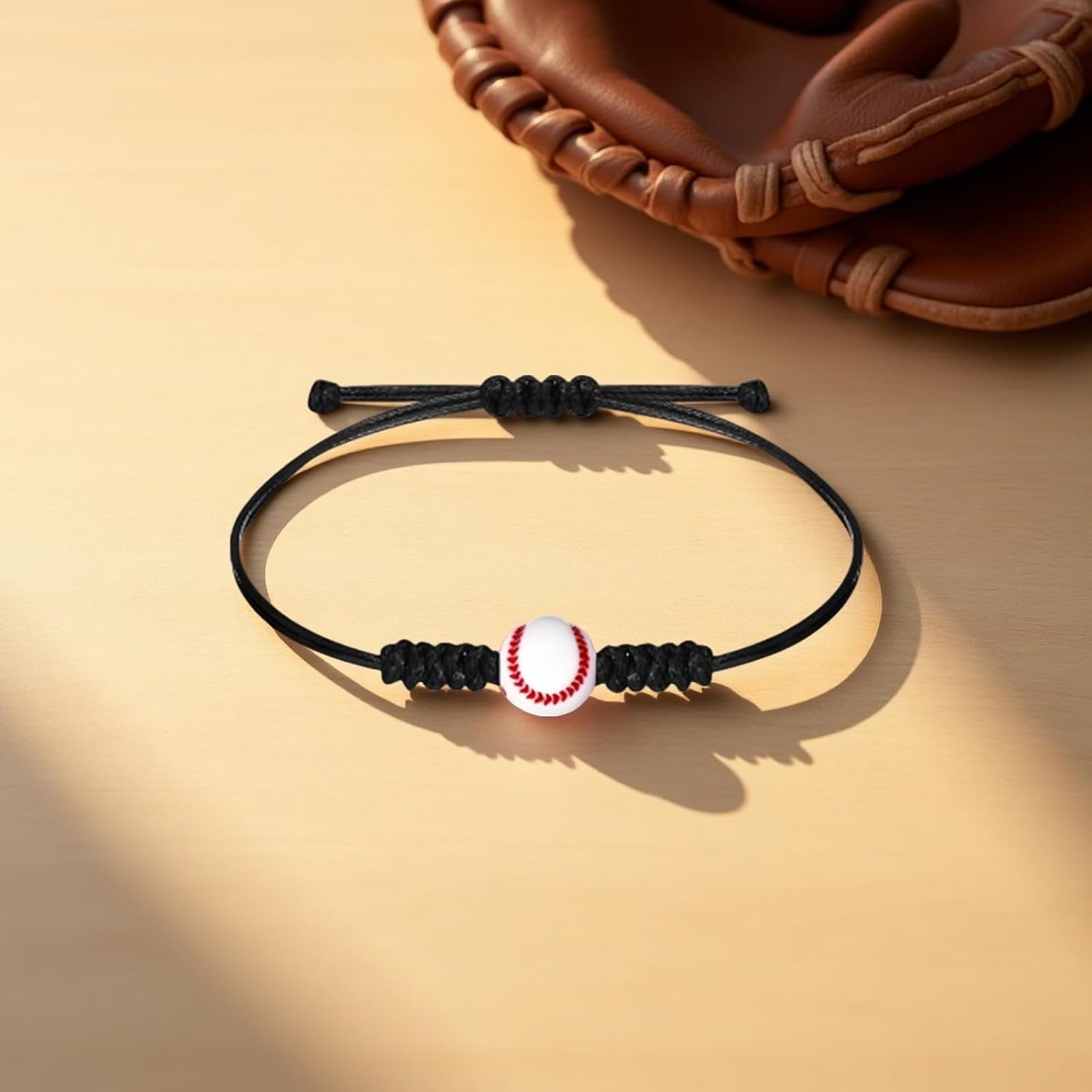 60 Pcs Baseball Bracelets with Cards, Adjustable Braided Rope, Black Matte Stone Red Tiger Eye, Motivational Message Card, Sports Party Favors for Baseball Lovers