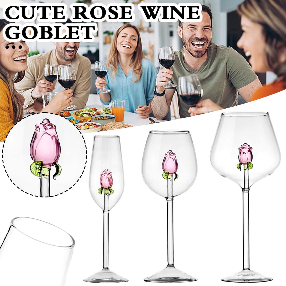 Lot de 2 verres à vin rose 3D – Verres à pied transparents de qualité supérieure pour vin rouge et champagne, verres à pied uniques avec motif floral 3D, cadeau de mariage pour homme et femme (2, 650