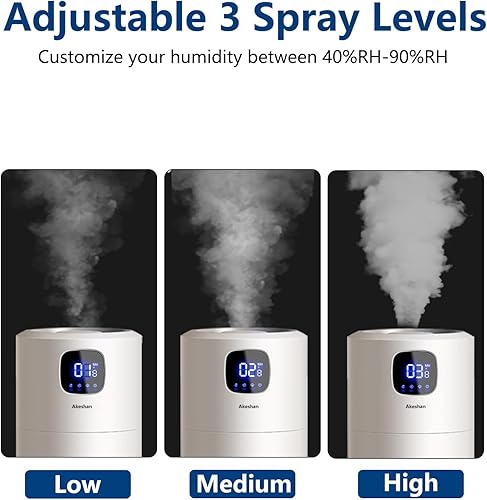 Miniatura 4 de Akeshan Humidificadores grandes de 9L2.5 galones para dormitorio grande, humidificador ultrasónico de llenado superior de niebla fría con 11.8 fl