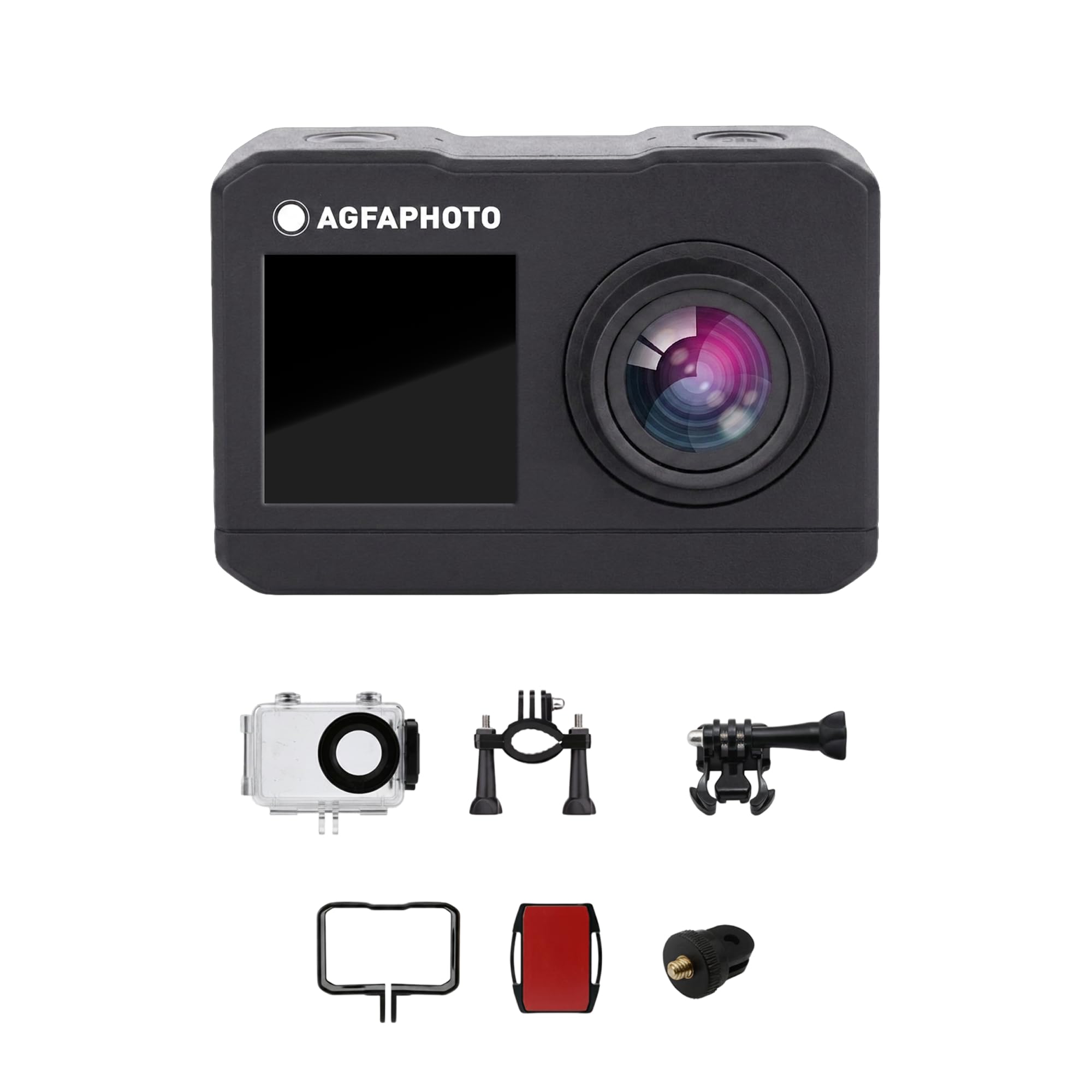 AgfaPhoto - Sportkamera - AC7000 - True 2.7K 30FPS, Doppelter Touchscreen, 120° Weitwinkel, Wasserdichtes Gehäuse 30m - WiFi - 10 Zubehörteile inklusive
