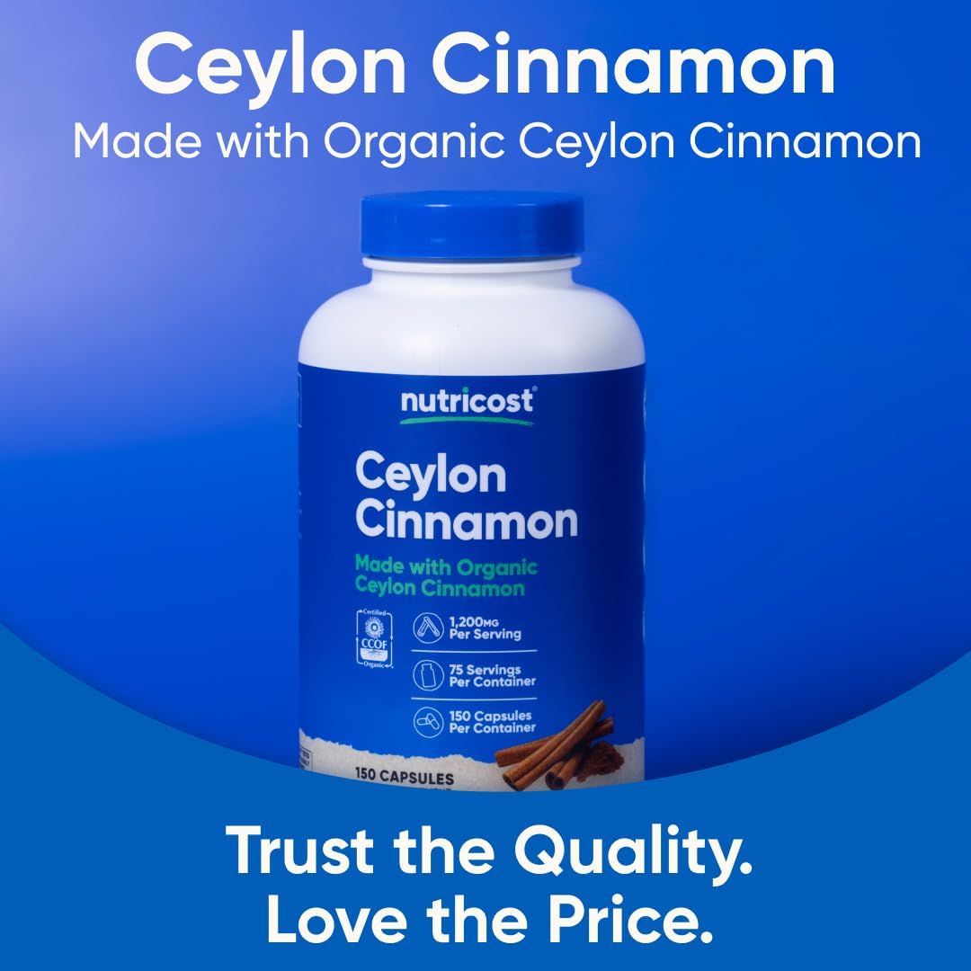 Nutricost Organic Cinnamon (Ceylon Cinnamon) 1,200mg Serving, 150 Capsules - Gluten Free, Non-GMO - Image 5