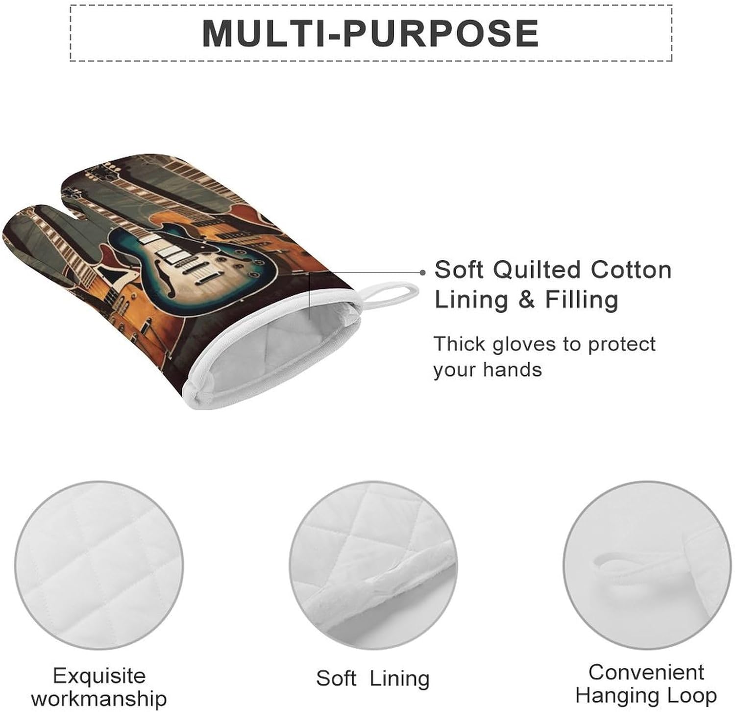 2 Pcs Oven Mitts Heat Resistant Kitchen Gloves Soft Safety Guitars Art Oven Glove for Microwave, Barbecue