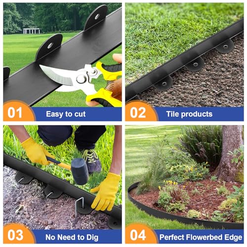 Jorvila Landscape Edging, 1.5" x 40' Plastic Garden Edging with 40 Pcs Metal Spikes, Flexible Garden Border for Lawn, Landscaping, Flower Beds by Jorvila - Image 3