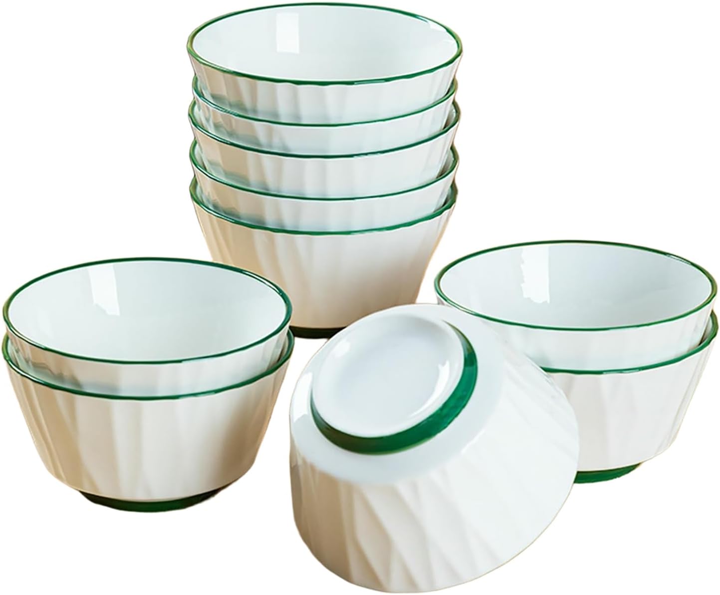 Vintage Rice Bowls ，Ceramic Tableware Rice Bowl10PC- Japanese household simple and exquisite underglaze ceramic rice bowl with high temperature resistance(Honey peach)