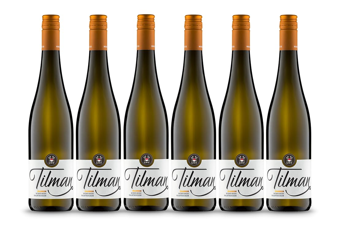 Scheurebe halbtrocken – 6 Flaschen à 0,75 L – fränkischer Weißwein, frischer Alltagswein | Tilman (GWF)