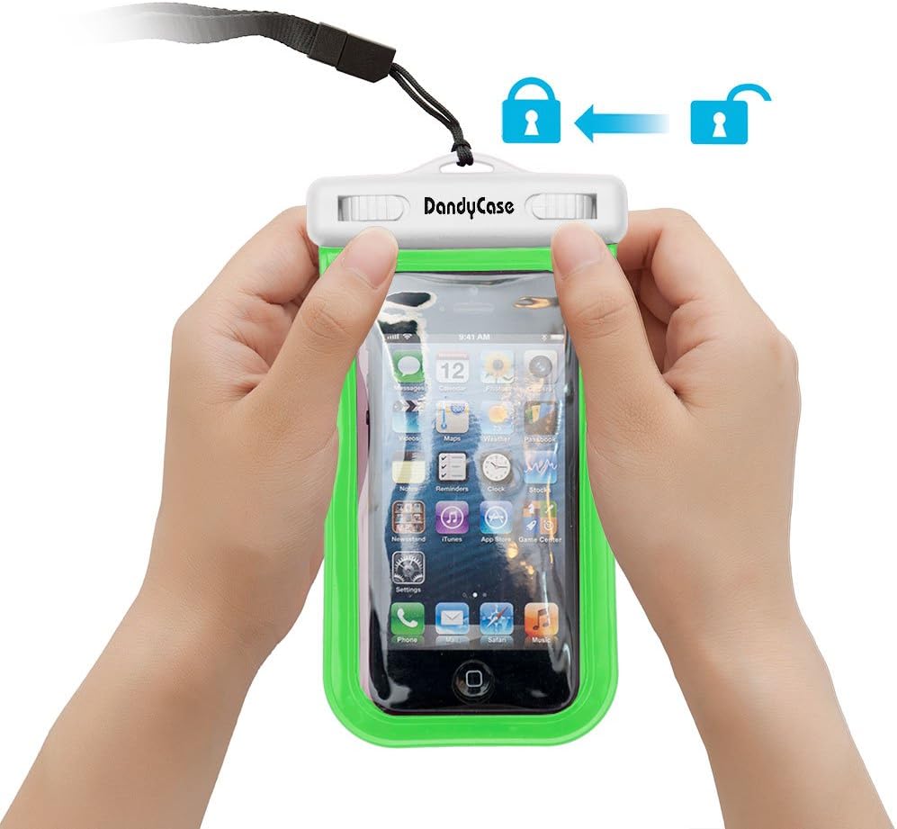 Dandycase Slim Waterproof Case for Apple iPhone 5S / 5 / 5C & Apple iPod Touch 5 (Will NOT fit Other Smartphones) - IPX8 Certified to 100 Feet [Retail Packaging by DandyCase] (Neon Green)