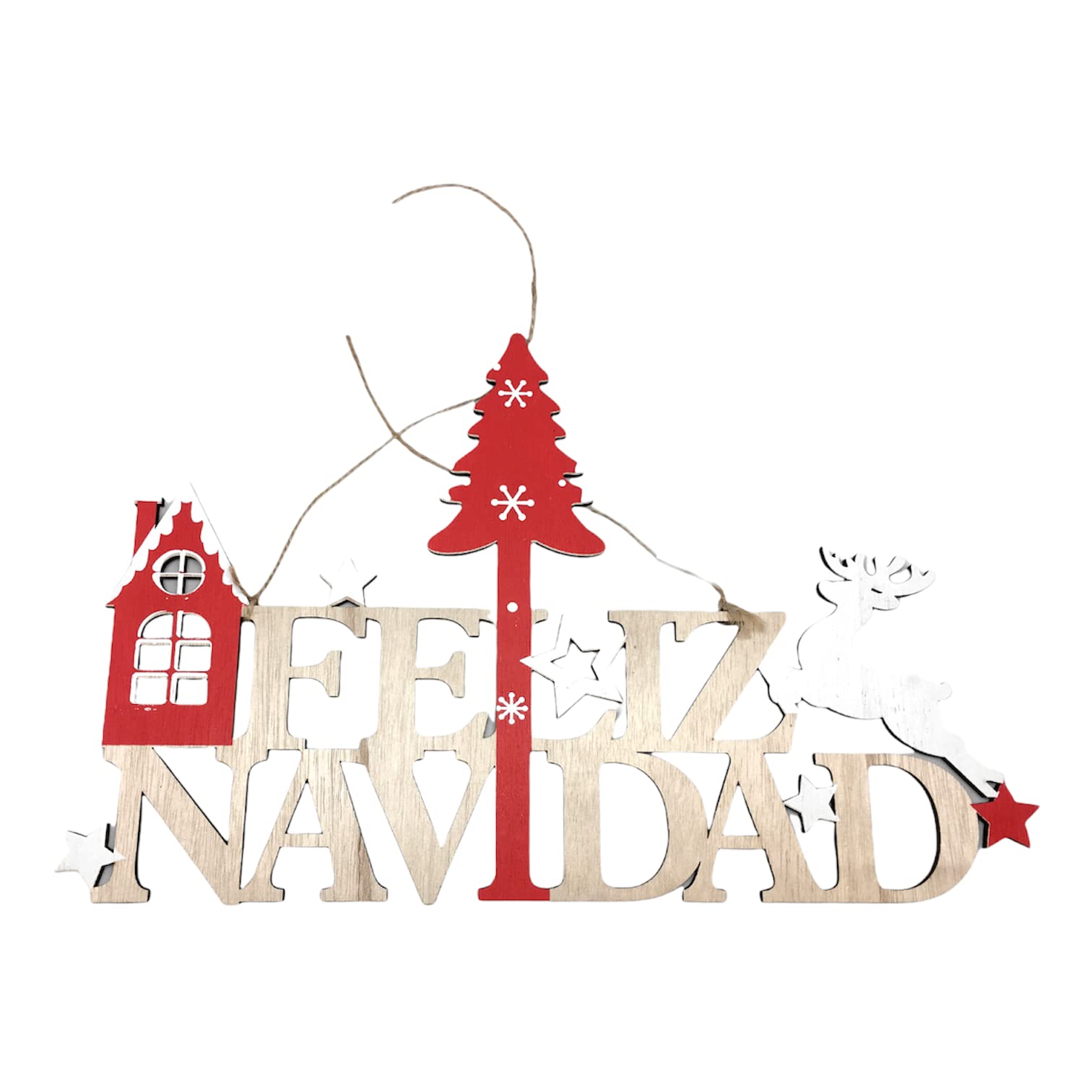 TIENDA EURASIA® Colgantes Originales Feliz Navidad - Adornos Decoracion Casa (26430 - Madera 42x22 cm)