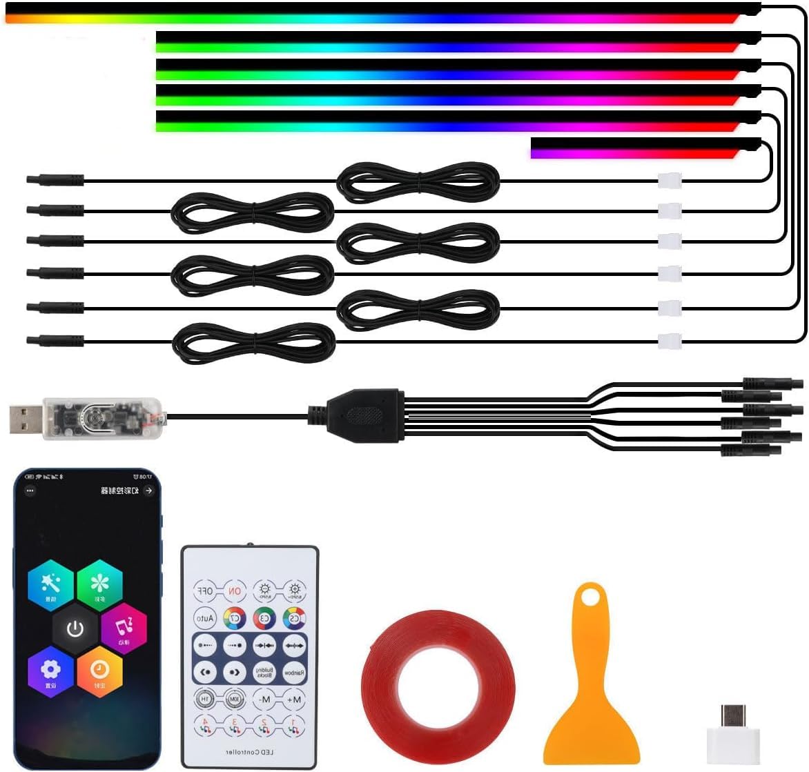 NeoFlow Dynamic RGB Interior Light Kit, Lampe LEDs Voiture Interieur, RGB Bande LED Voiture, Éclairage Intérieur, Contrôle APP, Lampe LED Accessoire Voitures, Accessoire Voitures Interieurs (A)