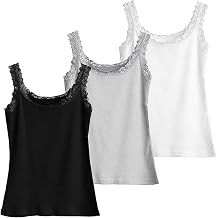 NWDEY 3 Pack Camisole Tops for Women, Ladies Vest Tops, Lace Cami Top, Soft Stretch Seamless Push Up, Everyday Basic Tank Tops UK S-3XL