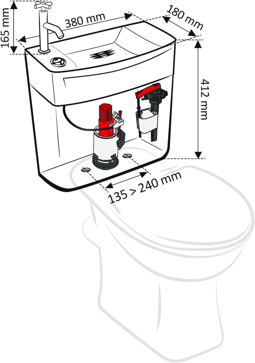 WIRQUIN 50720090 Iseo Cistern with Low Hand Basin