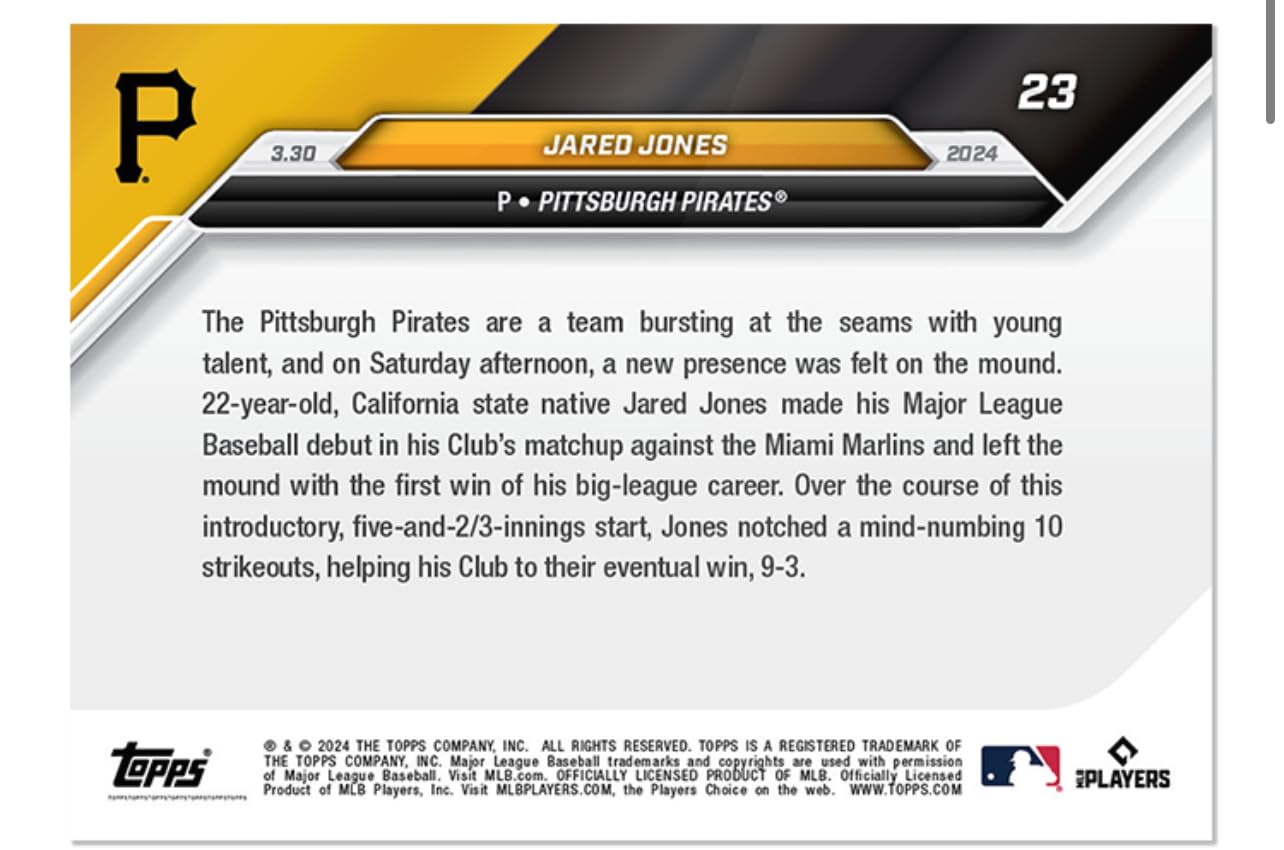 Amazon.com: 2024 Topps Now Jared Jones RC #23- Rookie Amazon.com: 2024 Topps Now Jared Jones RC #23- Rookie