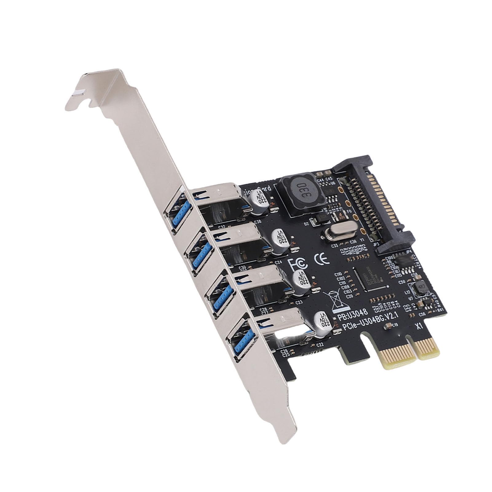 4-Port-USB-3.0-PCIe-Erweiterungskarte, 5-Gbit/s-PCI-Express-USB-Erweiterungskarte, kein Zusätzliches Netzteil Erforderlich, Ideal für Wins, Vista, 2008 Server, 7, 8, 10