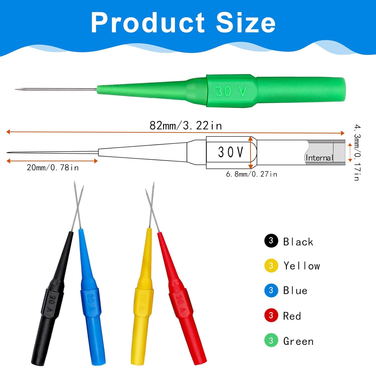 15Pcs Probes Pin Insulation Wire Piercing Needle Test Back Probe Kit Super Tip Multimeter Probe 0.7mm No-Destructive Test Probes for Car Tester Banana Socket Tester