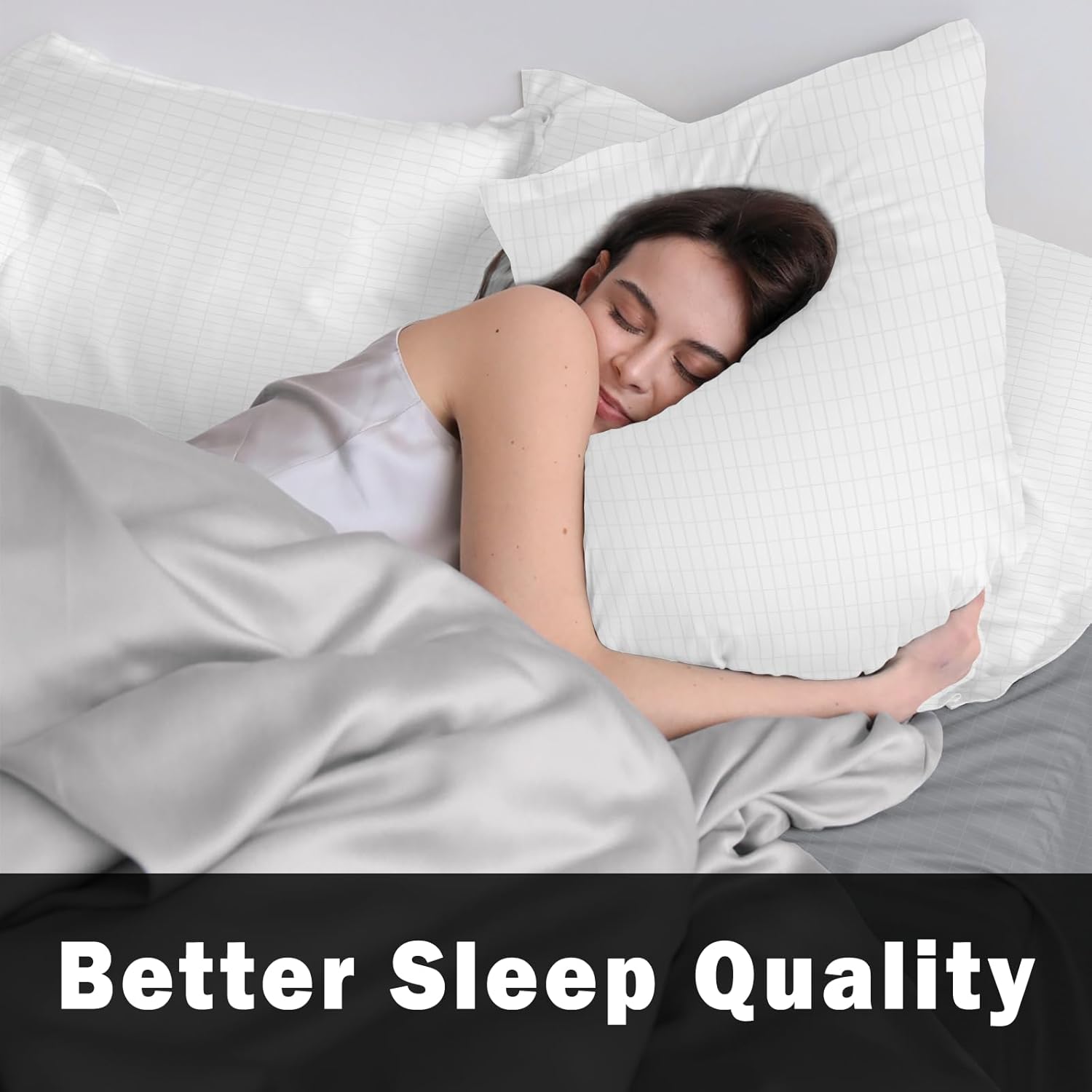 Grounding Pillowcases (2 Pack) 95% Natural Cotton+5% Sliver Fiber Pillow Covers for Promoting Better Sleep, Reduce Stress & Enhance Overall Well-Being with 15ft Cord