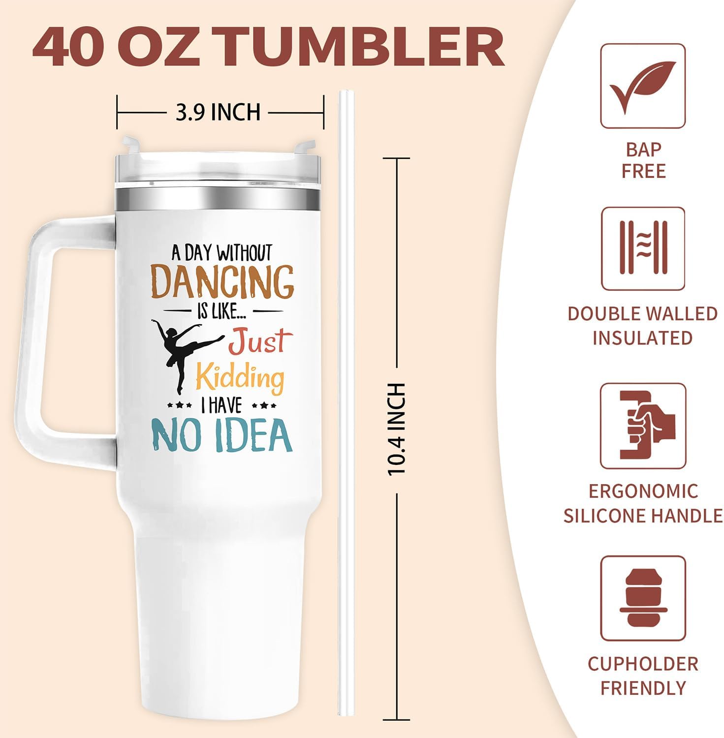 40oz Dance Teacher Cup Tumbler with Handle,Dance Teacher Gifts for Women from Student,Teacher Appreciation Gifts, Back to School Teacher Gifts for Teacher Birthday Thank You Gift for Teacher - Image 7