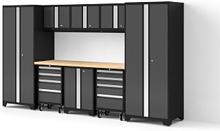 NewAge Products Gray Bold XL Series 9PC Garage Cabinetry Set · 24-Gauge Steel · Fully Welded · 132" W x 24" D x 76.75" H, 64008