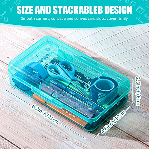 Image of Fainne 24 Pack Clear Plastic Pencil Box,Cyan | Stackable Organizer for School Supplies, Large Case for Crayons Markers, Snap-lid Keeps Stationery Secure, Bulk Set