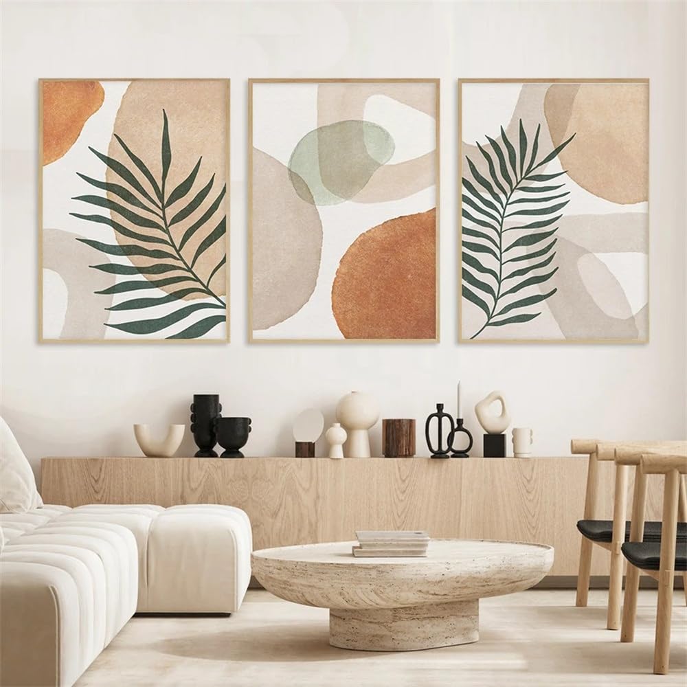 WUHBCZ Wall Posters-Abstract Geometric Warm Neutral Leaves Posters Minimalist Wall Art Canvas Painting Print Picture Living Room Interior Kitchen Office Home Decor-40 * 50cm/3PCS (No Frame)