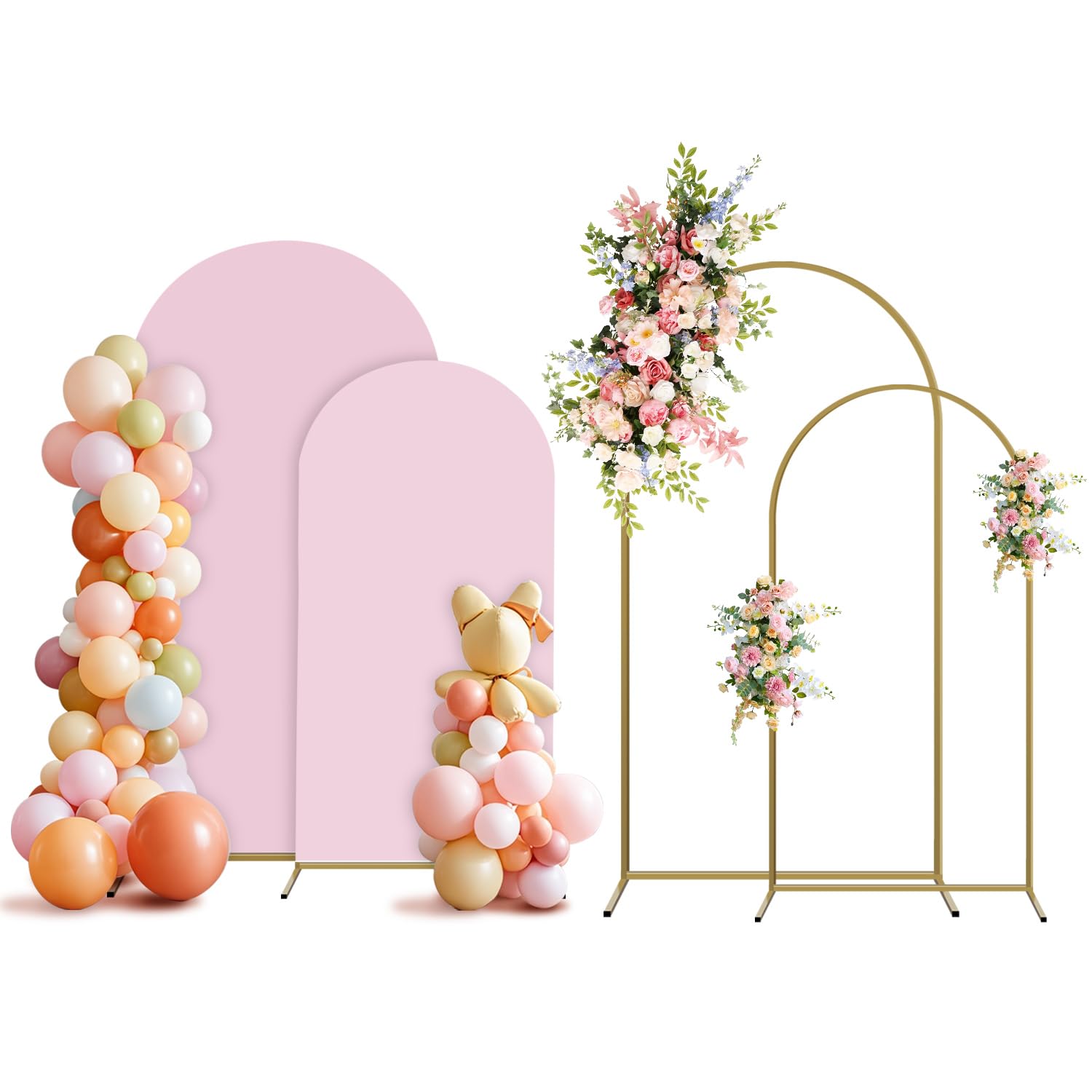 Holldoor Arch Backdrop Stand and Cover Set, 2 Metal Balloon Arch Backdrop 7.2ft 6ft, Gold Arched Stand Frame for Wedding, Parties,Birthday, Event