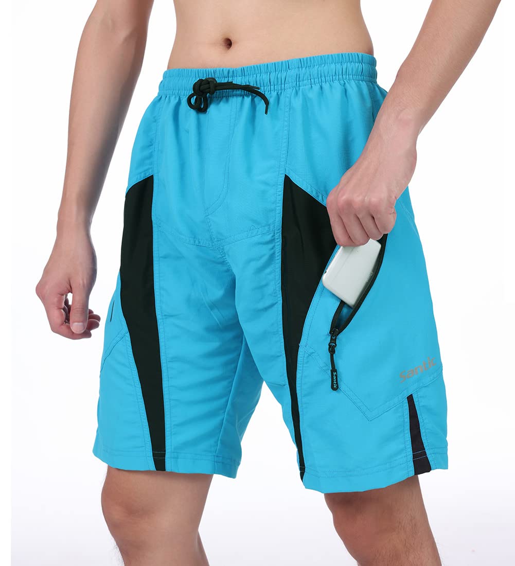 Santic Pantaloncini da Ciclismo da Uomo,MTB Ciclismo Corti 4D Imbottitura Corsa All'aperto Traspiranti, Mountain Bike,Arrampicata,Abbigliamento Bici Sciolti e Casual,Blu XXL