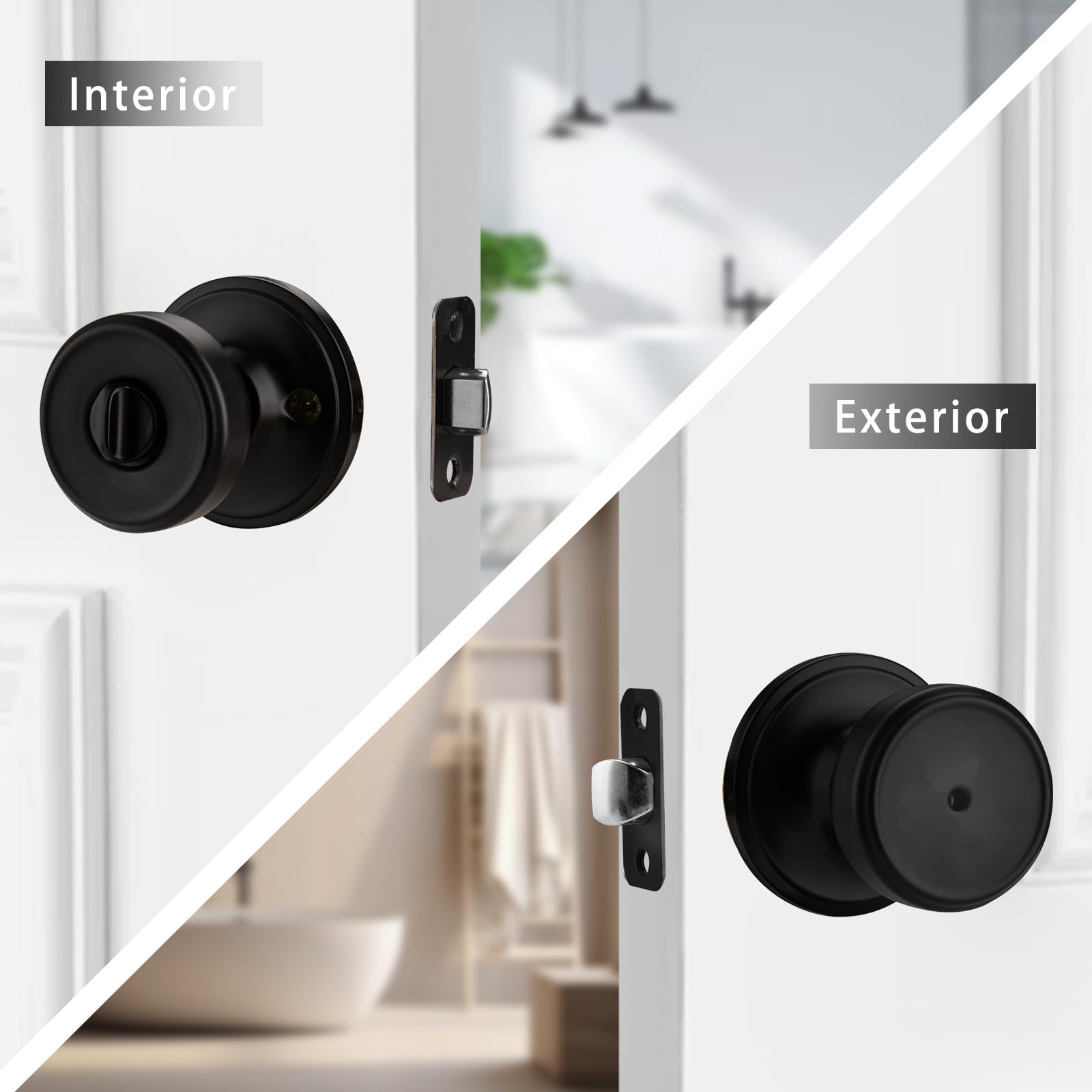 Black Door Knobs with Lock - Privacy Design -2