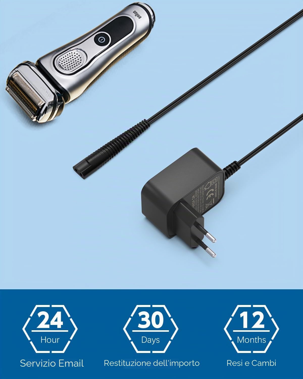 Caricabatterie 12V Caricatore Compatibile con Braun Rasoio 9 8 7 6 5 4 3 2 1 Silk-épil 9 7 5 Serie 5544 5542 5541 5210 5408 3010s 3020s 3040s 340s 5090cc 790cc Alimentatore Charger Adattatore